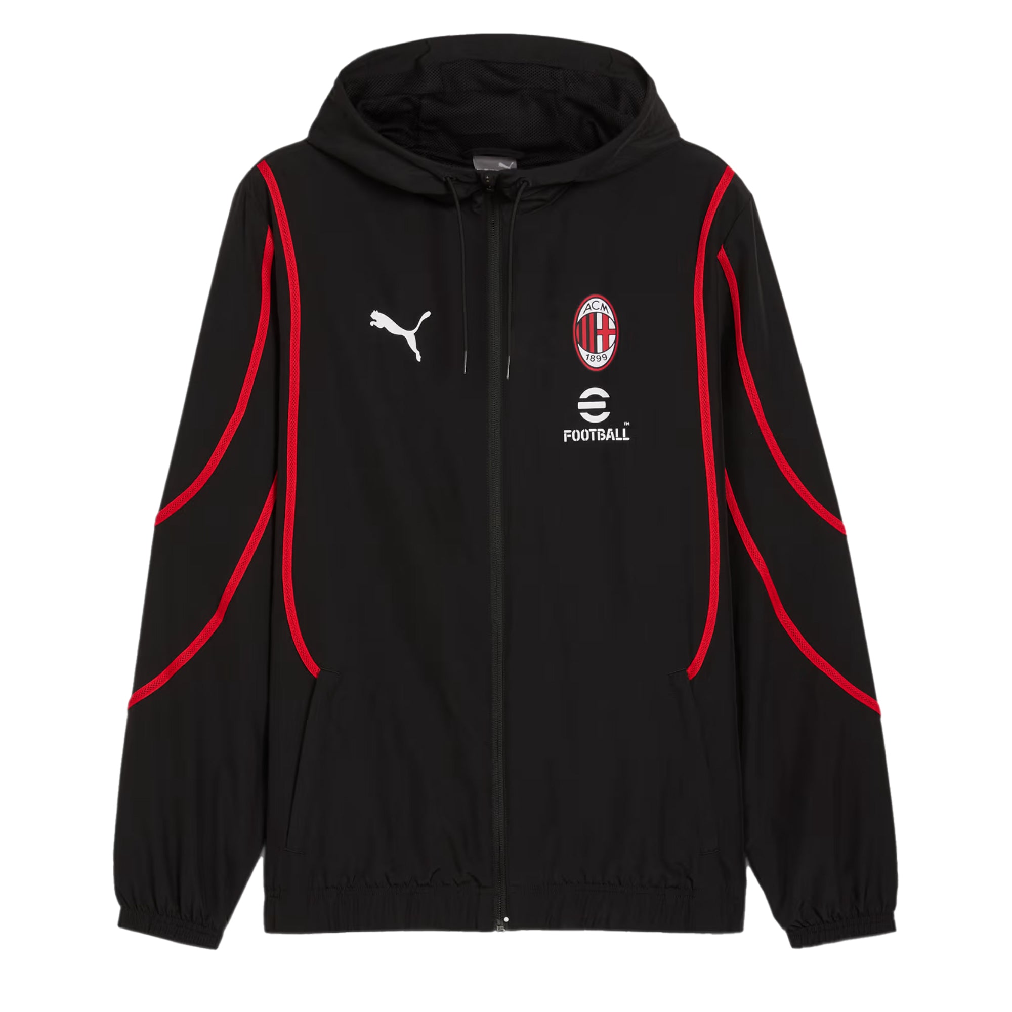 PUMA ACミラン オールウェザージャケット PUMA Men's AC Milan 2024/25 Prematch Woven Jacket Black/Red