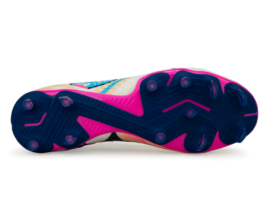PUMA Men's Future 7 Match Volume Up FG/AG White/Luminous Blue Sole