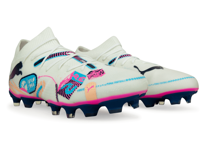 PUMA Men's Future 7 Match Volume Up FG/AG White/Luminous Blue Together