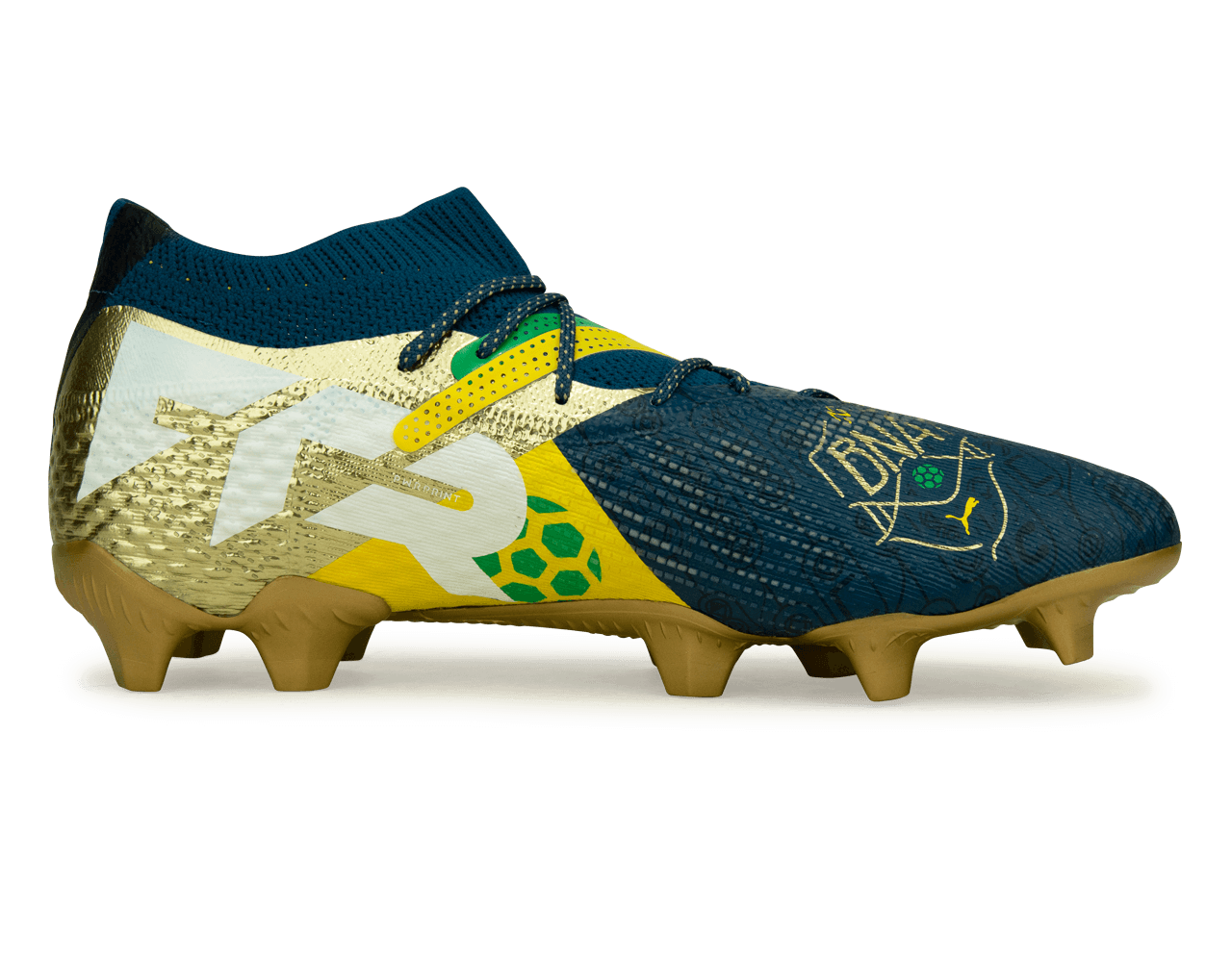 PUMA Men's Future 7 Ultimate BNA FG/AG Blue/Yellow/Green Gold Side