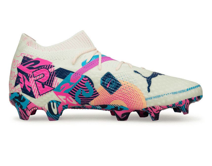 PUMA Men's Future 7 Ultimate Volume Up FG/AG White/Luminous Blue Side