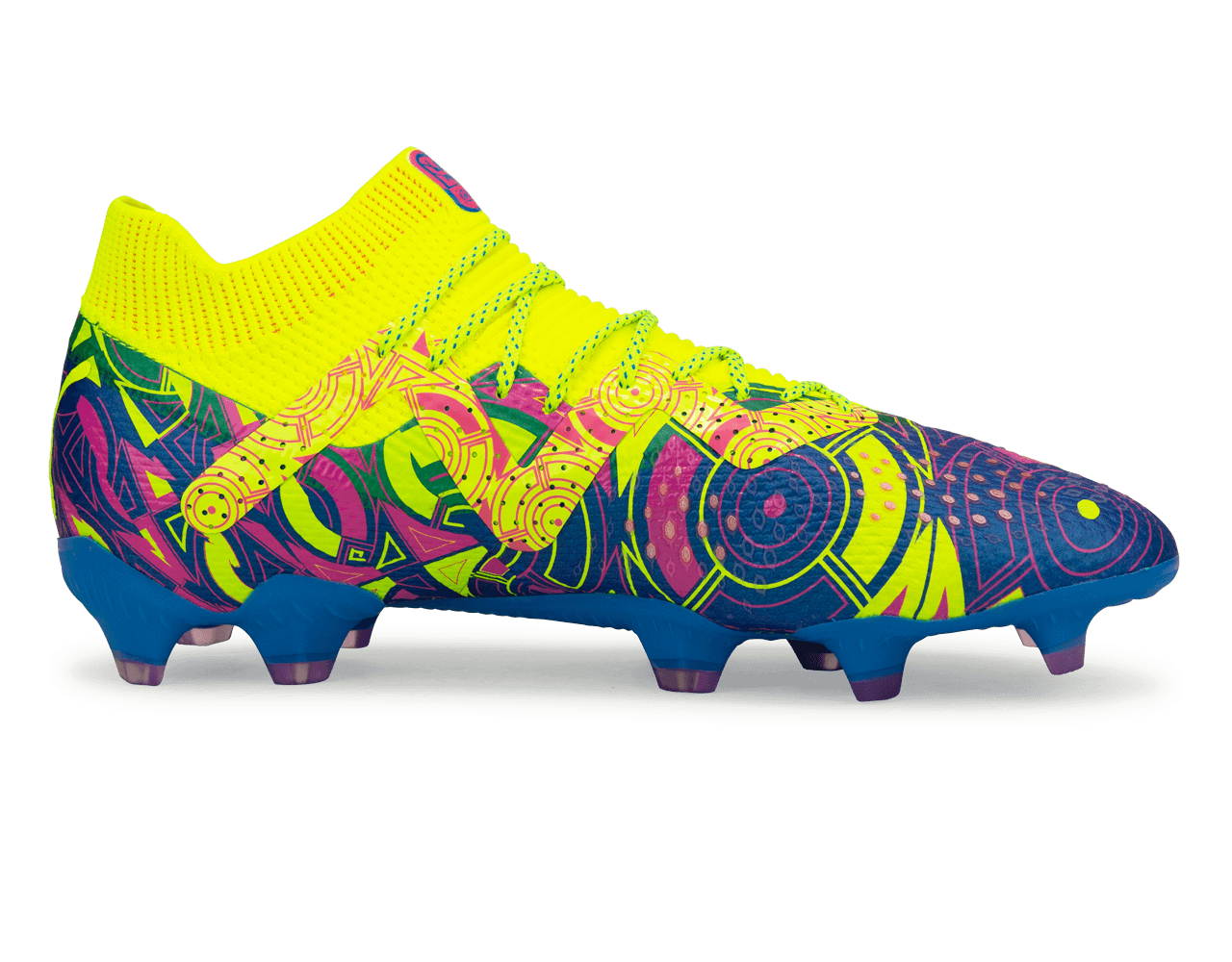 PUMA Men's Future Ultimate Energy FG/AG Blue/Yellow/Pink Side