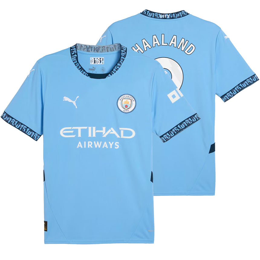 PUMA Men's Manchester City 2024/25 Home Jersey w/Haaland #9 Printing Both