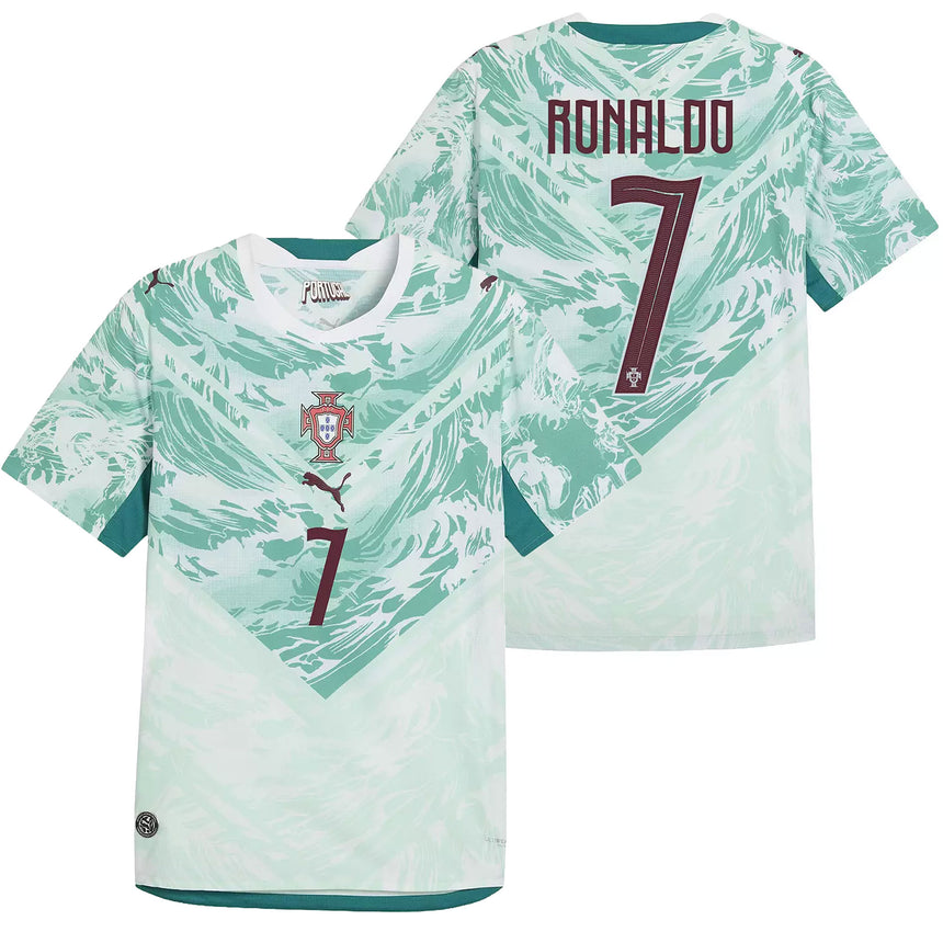 PUMA Men's Portugal World Cup 2026 Authentic Away w/ Ronaldo #7 Printing White/Green Lagoon Both