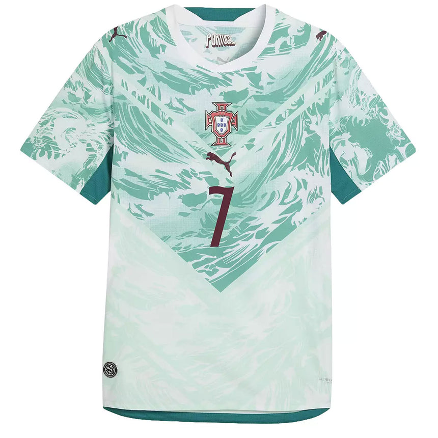 PUMA Men's Portugal World Cup 2026 Authentic Away w/ Ronaldo #7 Printing White/Green Lagoon Front