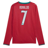 PUMA Men's Portugal World Cup 2026 Home w/ Ronaldo #7 Printing Long Sleeve Red/Green Lagoon Back