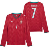 PUMA Men's Portugal World Cup 2026 Home w/ Ronaldo #7 Printing Long Sleeve Red/Green Lagoon Both