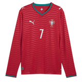 PUMA Men's Portugal World Cup 2026 Home w/ Ronaldo #7 Printing Long Sleeve Red/Green Lagoon Front