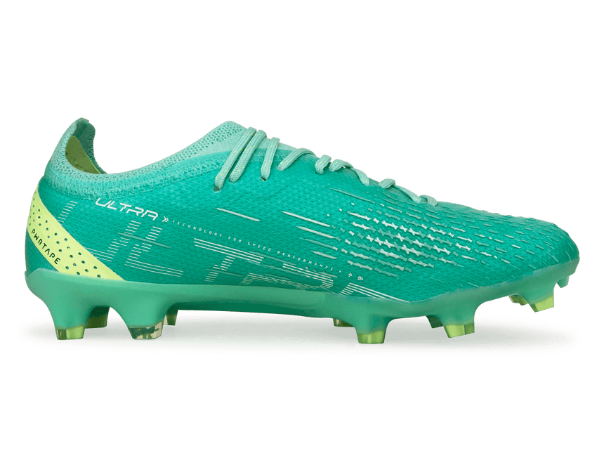 PUMA Men's Ultra Ultimate FG Peppermint/White/Yellow Soccer Cleats Side