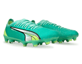 PUMA Men's Ultra Ultimate FG Peppermint/White/Yellow Soccer Cleats Together