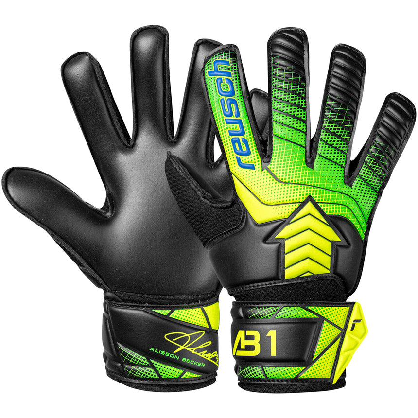 Reusch Kids Attrakt AB1 Solid Goalkeeper Gloves Black/Safety Yellow Both