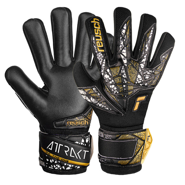 Reusch Kids Attrakt Silver NC Fingersave Goalkeeper Gloves Black/Gold/White Both