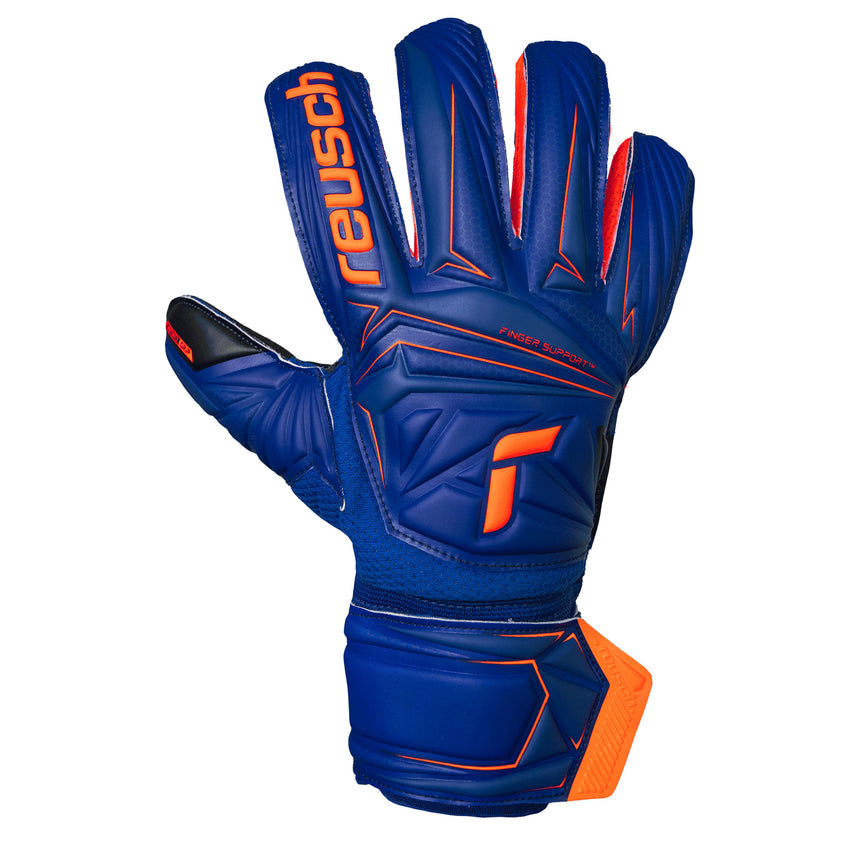 Reusch Men's Attrackt Infinity Fingersave Goalkeeper Gloves Blue/Orange Front