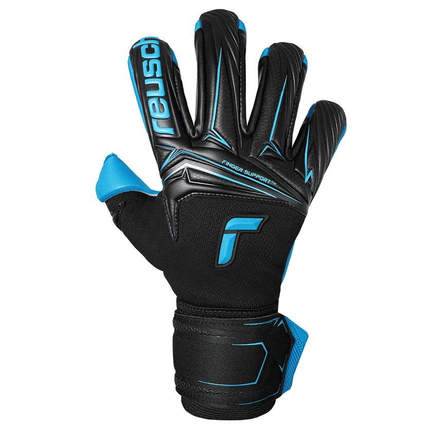 Reusch Men's Attrakt Aqua Fingersave Goalkeeper Gloves Black/Aqua Blue Front