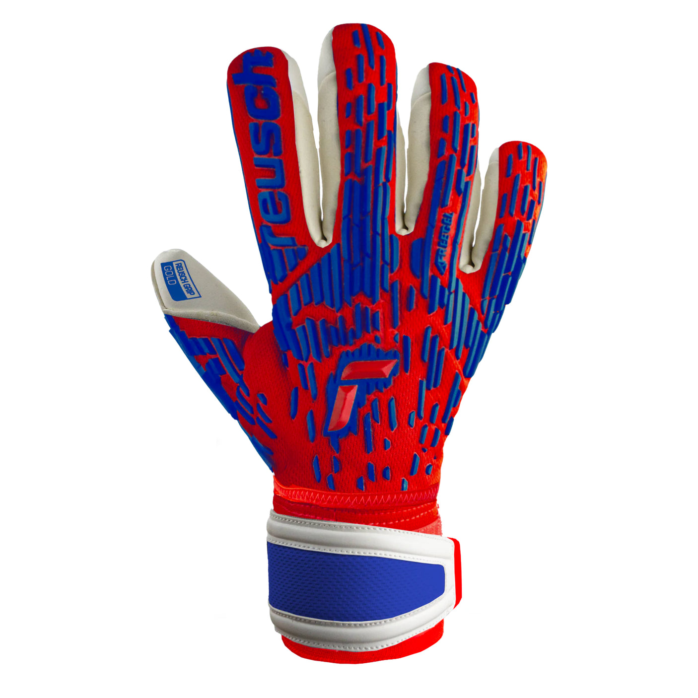 Reusch Men's Attrakt Freegel Gold Fingersave Goalkeeper Gloves Red/Blue Front