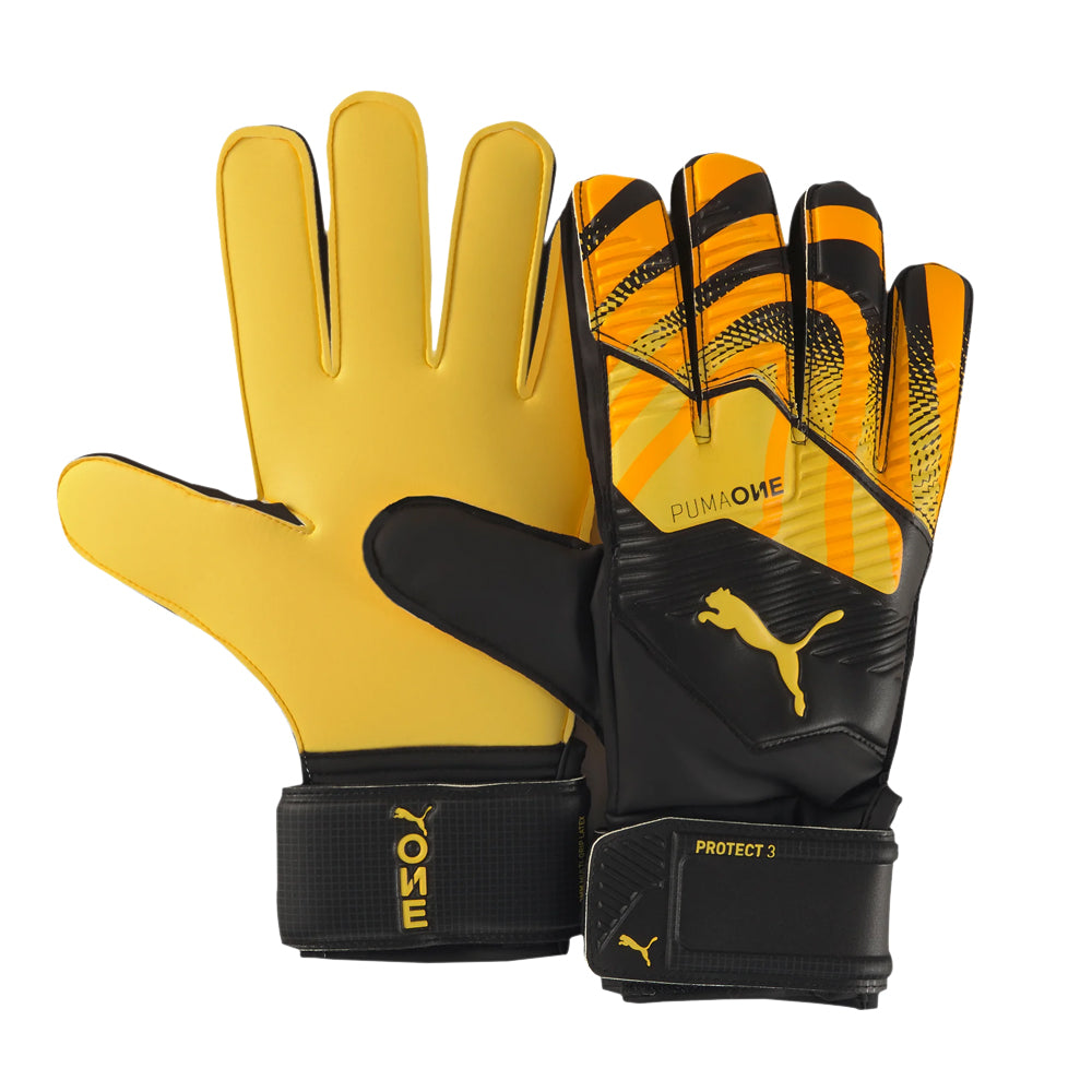 PUMA Men's ONE Protect 3 Fingersave Goalkeeper Gloves Ultra Yellow/Black