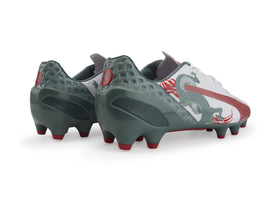 PUMA Men's evoSPEED 1.3 Graphic FG White/Sea Pine/High Risk Red