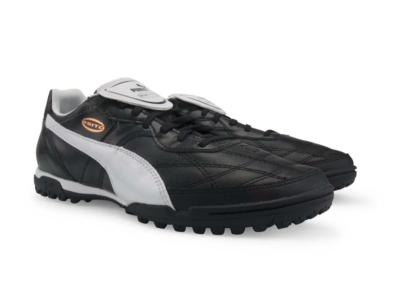 PUMA Men s Esito Classico Turf Soccer Shoes Black White Bronze 7.5