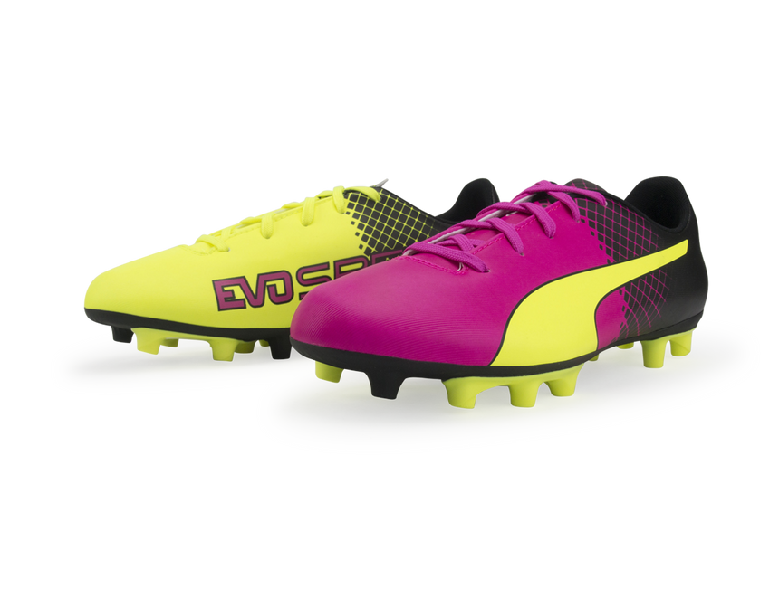 PUMA Kids evoSPEED 5.5 Tricks FG Pink Glow/Safety Yellow/Black