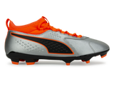 PUMA Men s One 3 Leather FG Silver Orange Black Azteca Soccer