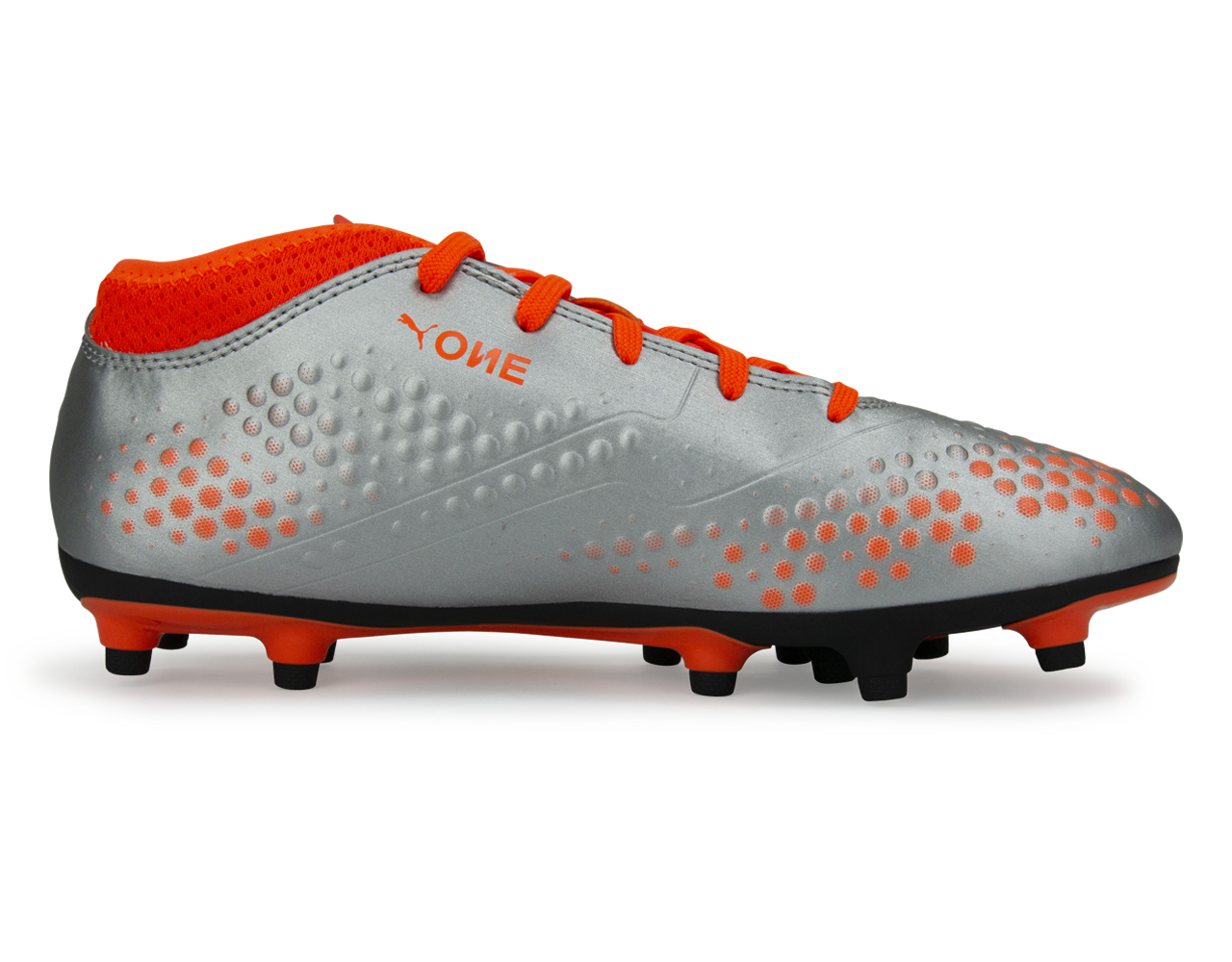 PUMA Kids One 4 Syn FG Silver Orange Black Azteca Soccer