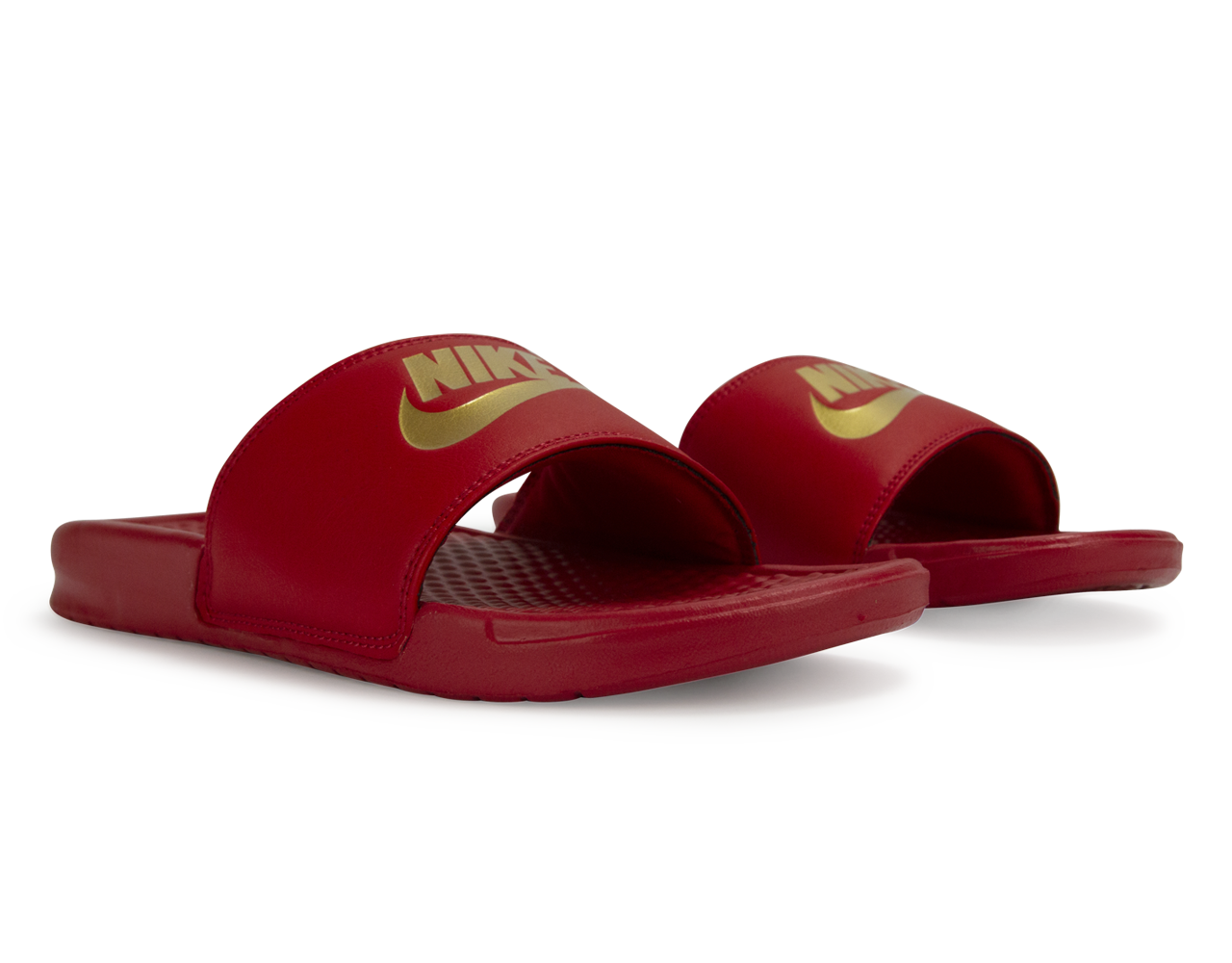Nike benassi sales red gold