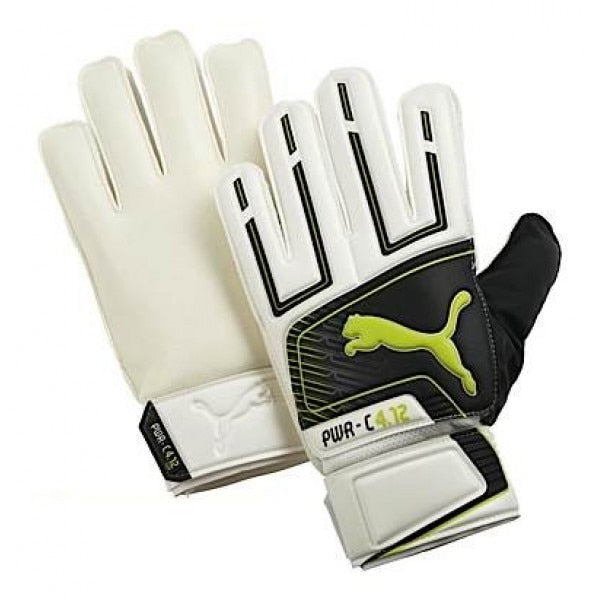 PUMA Men's Goalkeeper PowerCat 4.12 Grip Gloves White/Black/Safety Yellow