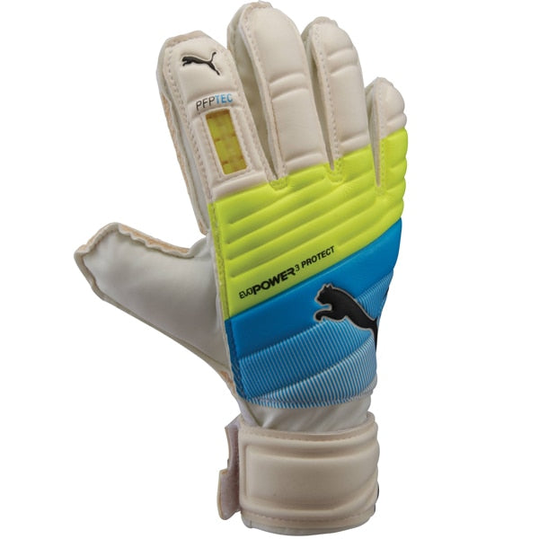PUMA Men's evoPOWER Protect 3.3 Goalkeeper Gloves White/Atomic Blue/Saftey Yellow