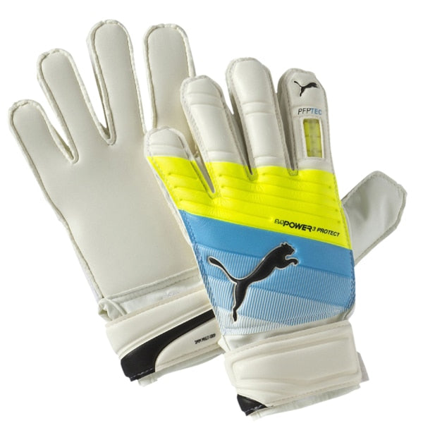 PUMA Kids Goalkeeper evoPOWER Protect 3.3 Gloves White/Atomic Blue/Safety Yellow