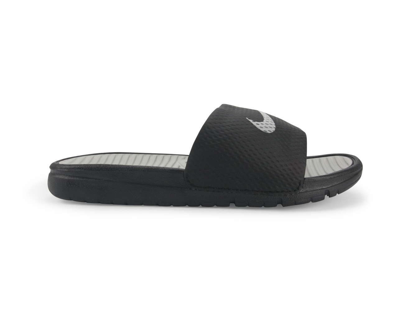 Nike Men's Benassi Solarsoft Slide Sandles Black/Metallic Silver