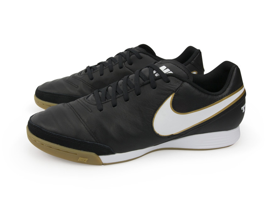 Nike Men's Tiempo Genio II Leather Indoor Soccer Shoes  Black/White/Metallic Gold