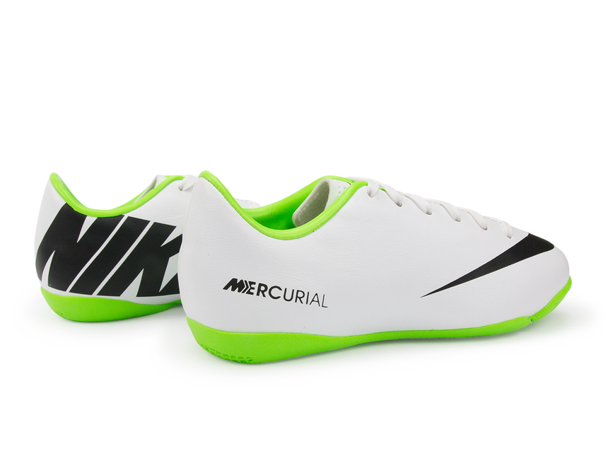 Nike Kids Mercurial Victory IV Indoor Soccer Shoes White/Black/ Electric Green