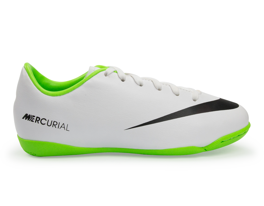 Nike Kids Mercurial Victory IV Indoor Soccer Shoes White/Black/ Electric Green