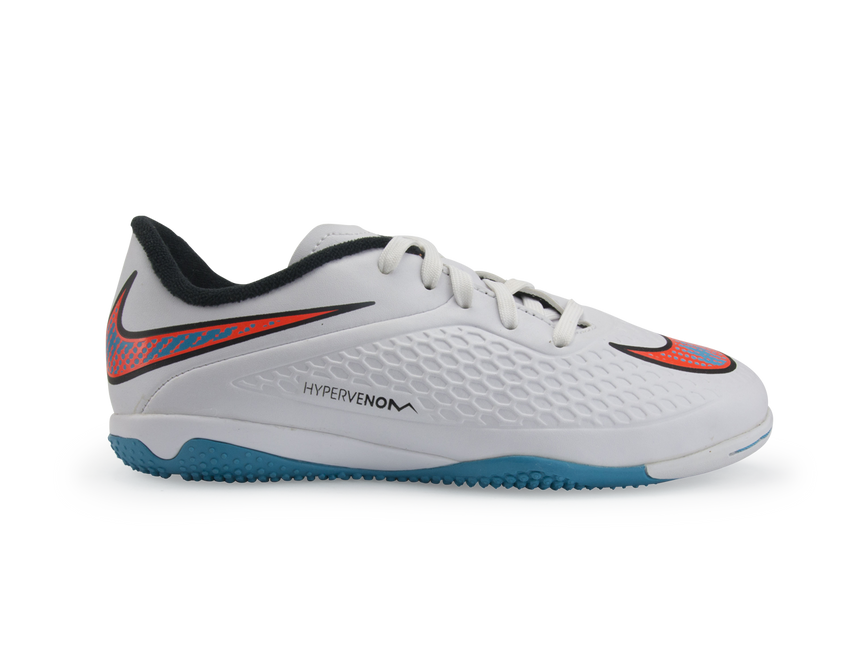 Nike Kids Hypervenom Phelon Indoor Soccer Shoes White/Blue Lagoon/Total Crimson