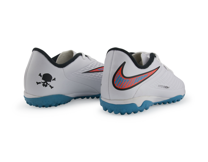 Nike Kids Hypervenom Phelon Turf Soccer Shoes White/Blue Lagoon/Total Crimson