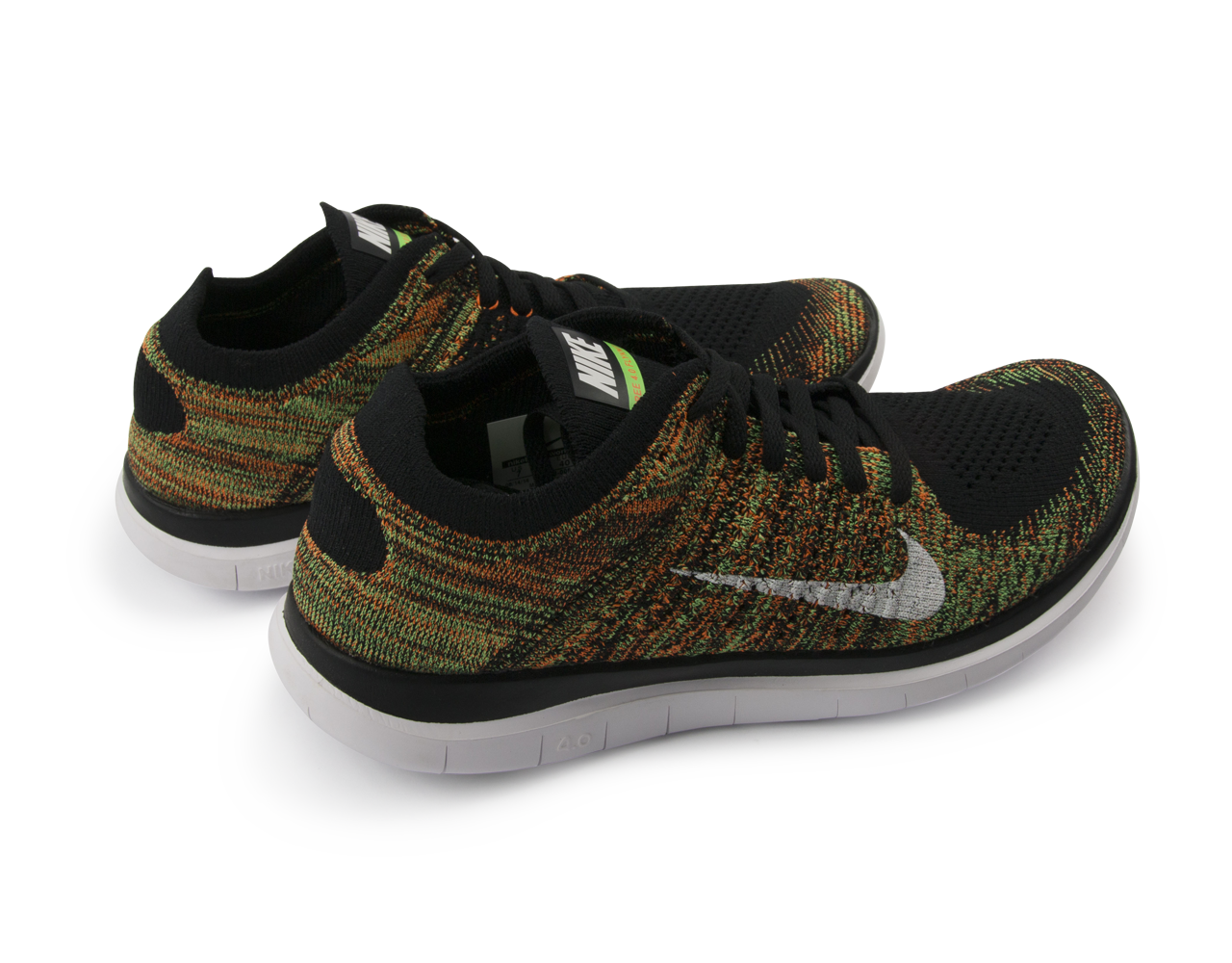 Nike Men's Free 4.0 Flyknit Running Shoes Black/White/Poison Green
