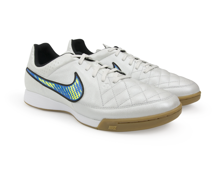 Nike Men's Tiempo Genio Leather Indoor Soccer Shoes White/Volt/Soar/Black