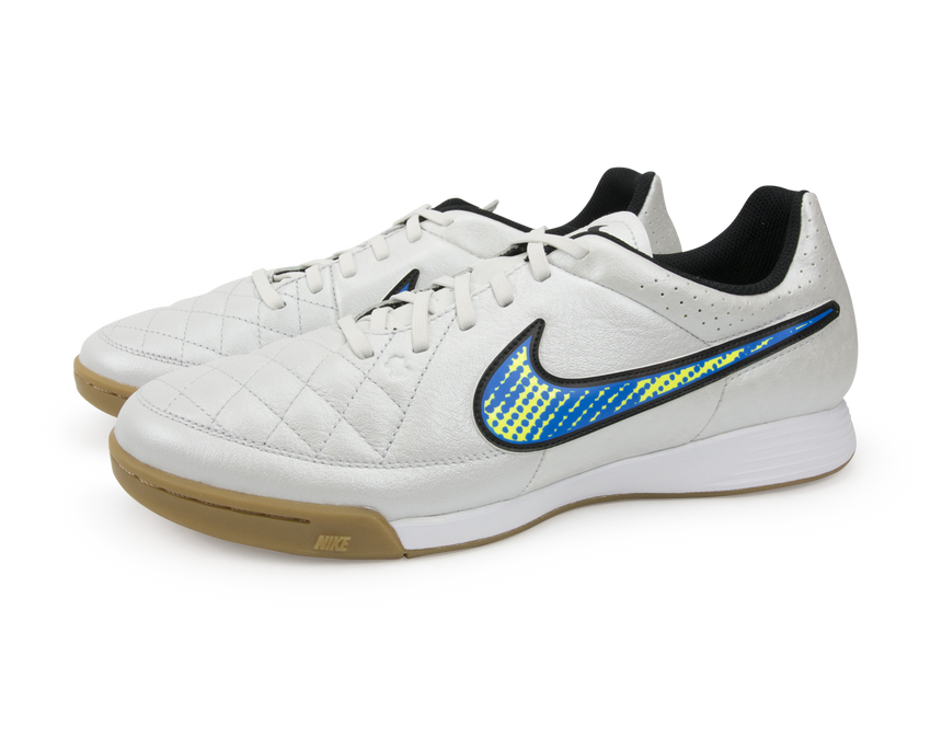 Nike Men's Tiempo Genio Leather Indoor Soccer Shoes White/Volt/Soar/Black