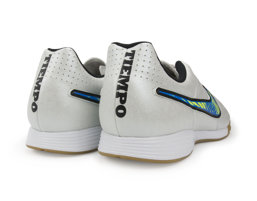 Nike Men's Tiempo Genio Leather Indoor Soccer Shoes White/Volt/Soar/Black