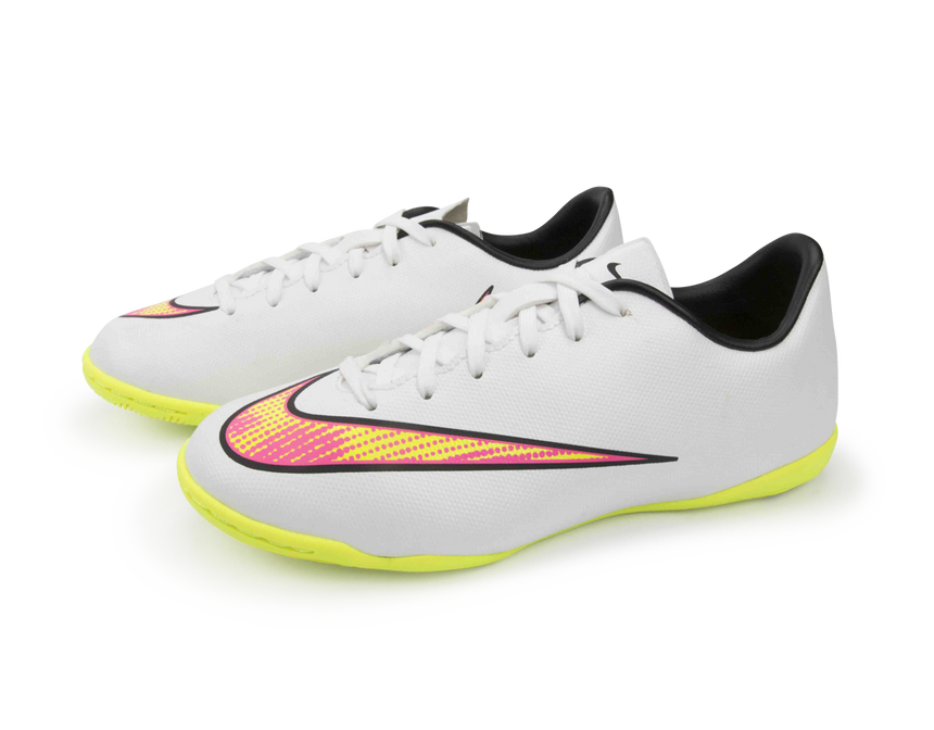 Nike Kids Mercurial Victory V Indoor Soccer Shoes White/Volt/Hyper Pink