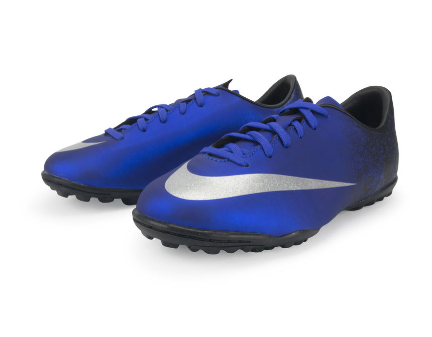 Nike Kids Mercurial Victory V CR7 Turf Soccer Shoes Deep Royal Blue/Metallic Silver