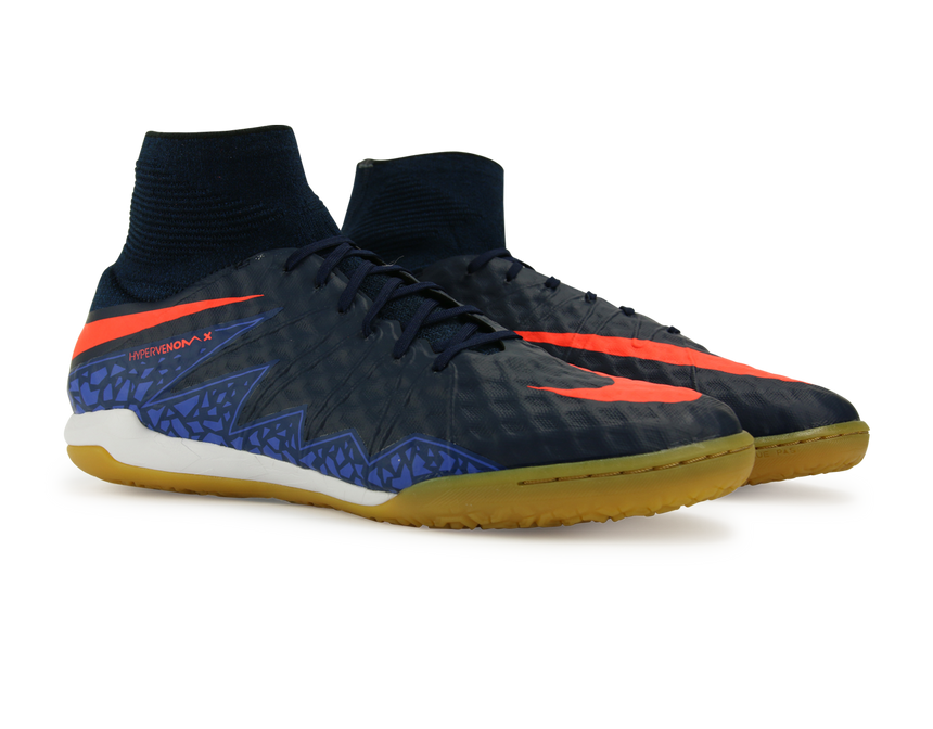 Nike Men's HypervenomX Proximo Indoor Soccer Shoes Obsidian/Total Crimson/Coastal Blue