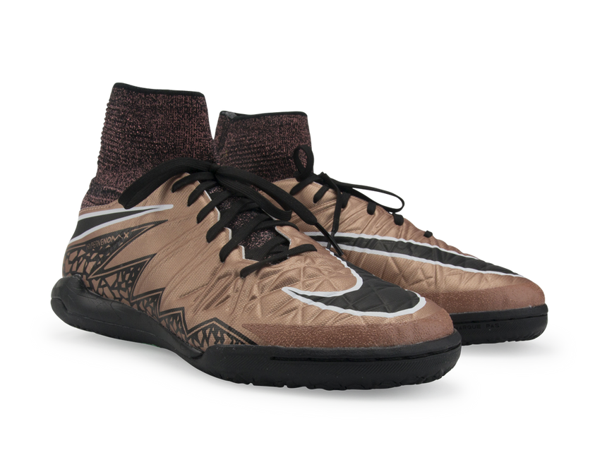 Nike Kids HypervenomX Proximo Indoor Soccer Shoes Metallic Red Bronze/Green Glow/Black