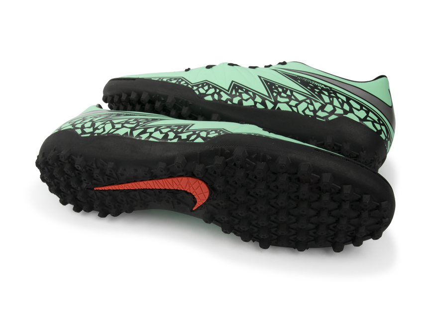 Nike Men's Hypervenom Phelon Turf Soccer Shoes Green Glow/Metallic Silver/Hyper Orange