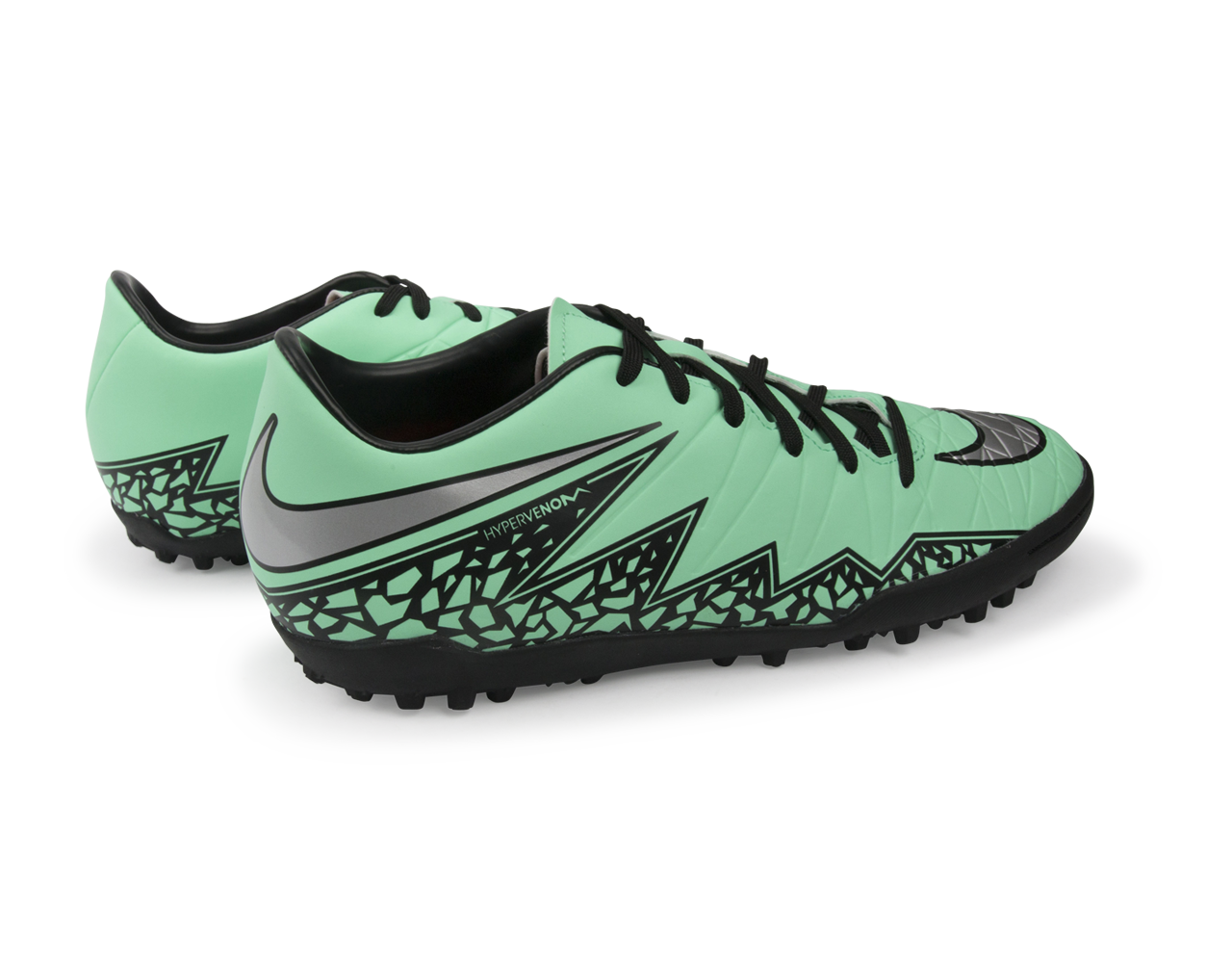 Nike Men s Hypervenom Phelon Turf Soccer Shoes Green Glow Metallic Silver Hyper Orange