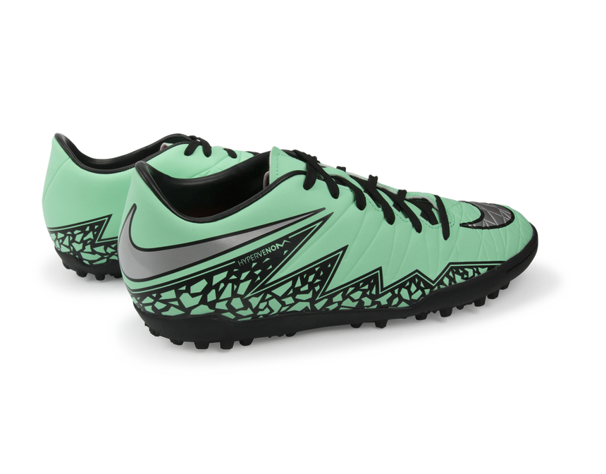 Nike Men's Hypervenom Phelon Turf Soccer Shoes Green Glow/Metallic Silver/Hyper Orange