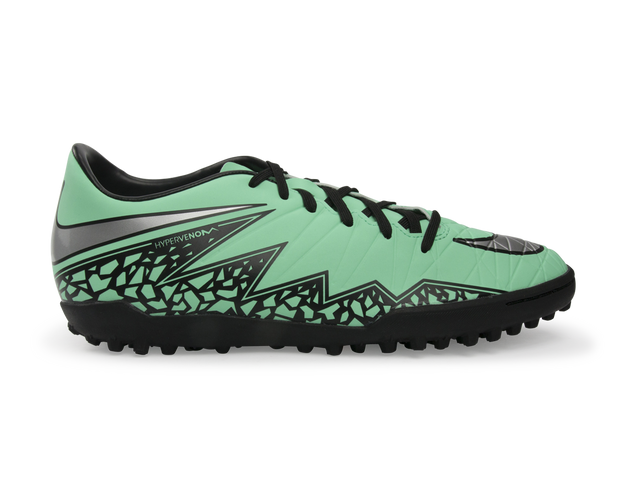 Nike Men s Hypervenom Phelon Turf Soccer Shoes Green Glow Metallic Silver Hyper Orange