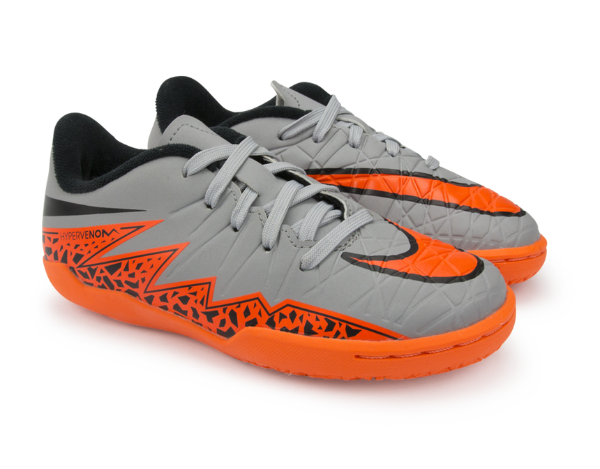Nike Kids Hypervenom Phelon Indoor Soccer Shoes Wolf Grey/Total Orange/Black