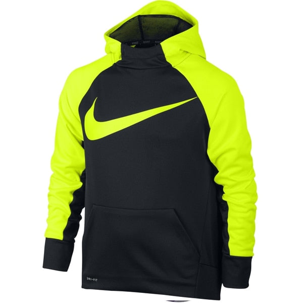 Nike Youth Therma Swoosh Graphic Hoodie Black/Volt