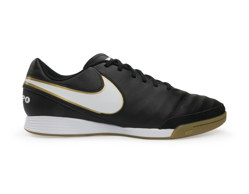 Nike Men's Tiempo Genio II Leather Indoor Soccer Shoes  Black/White/Metallic Gold